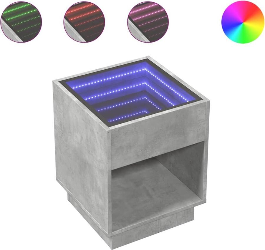 VidaXL Salontafel met Infinity LED 40x40x50 cm betongrijs