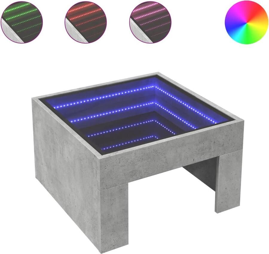 VidaXL Salontafel met Infinity LED 50x50x30 cm betongrijs