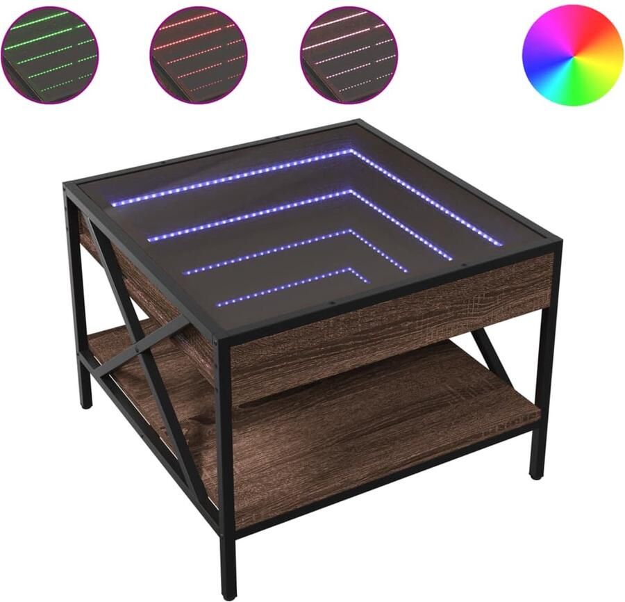VidaXL Salontafel met Infinity LED 50x50x38 cm bruin eikenkleurig