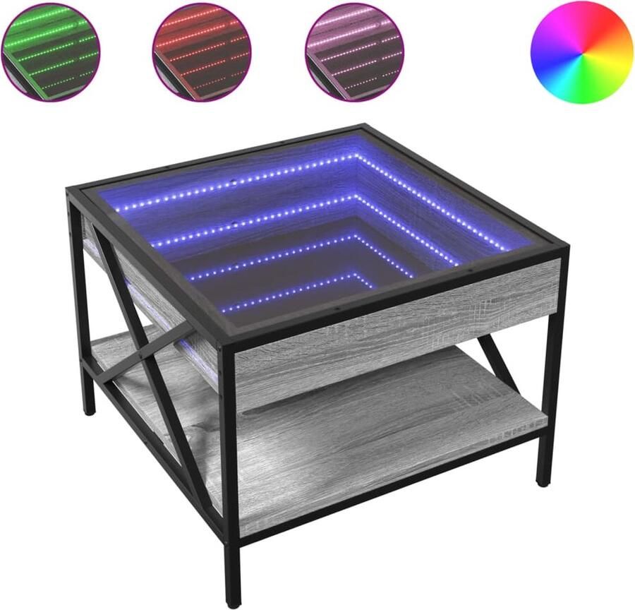 VidaXL Salontafel met Infinity LED 50x50x38 cm grijs sonoma eikenkleur