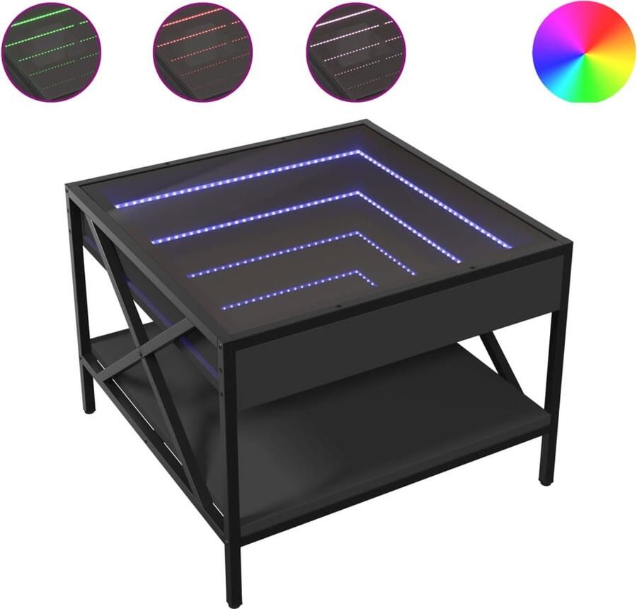 VidaXL Salontafel met Infinity LED 50x50x38 cm zwart