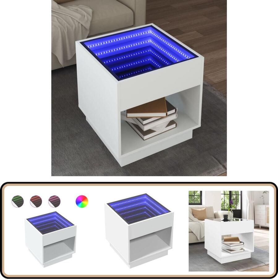 VidaXL Salontafel met Infinity LED 50x50x50 cm wit