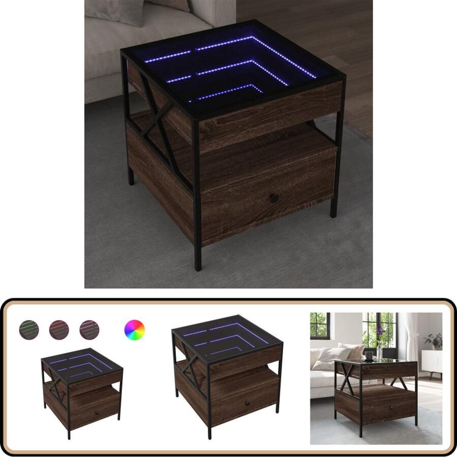 VidaXL Salontafel met Infinity LED 50x50x51 cm bruin eikenkleurig