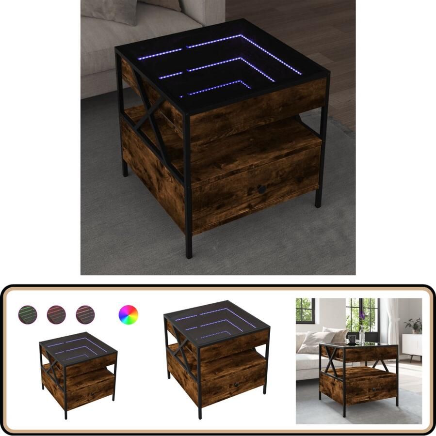 VidaXL Salontafel met Infinity LED 50x50x51 cm gerookt eikenkleurig