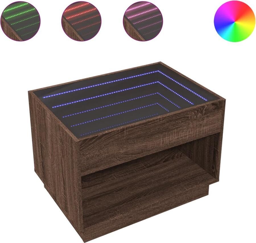 VidaXL Salontafel met Infinity LED 70x50x50 cm bruin eikenkleurig