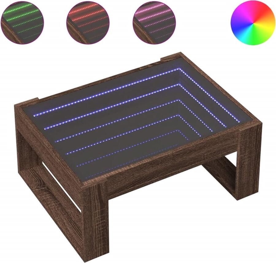 VidaXL Salontafel met Infinity LED 70x53x30 cm bruin eikenkleurig Salontafel Koffietafel Tv Tafellaar Houten Tafel Led Lamp - Foto 2