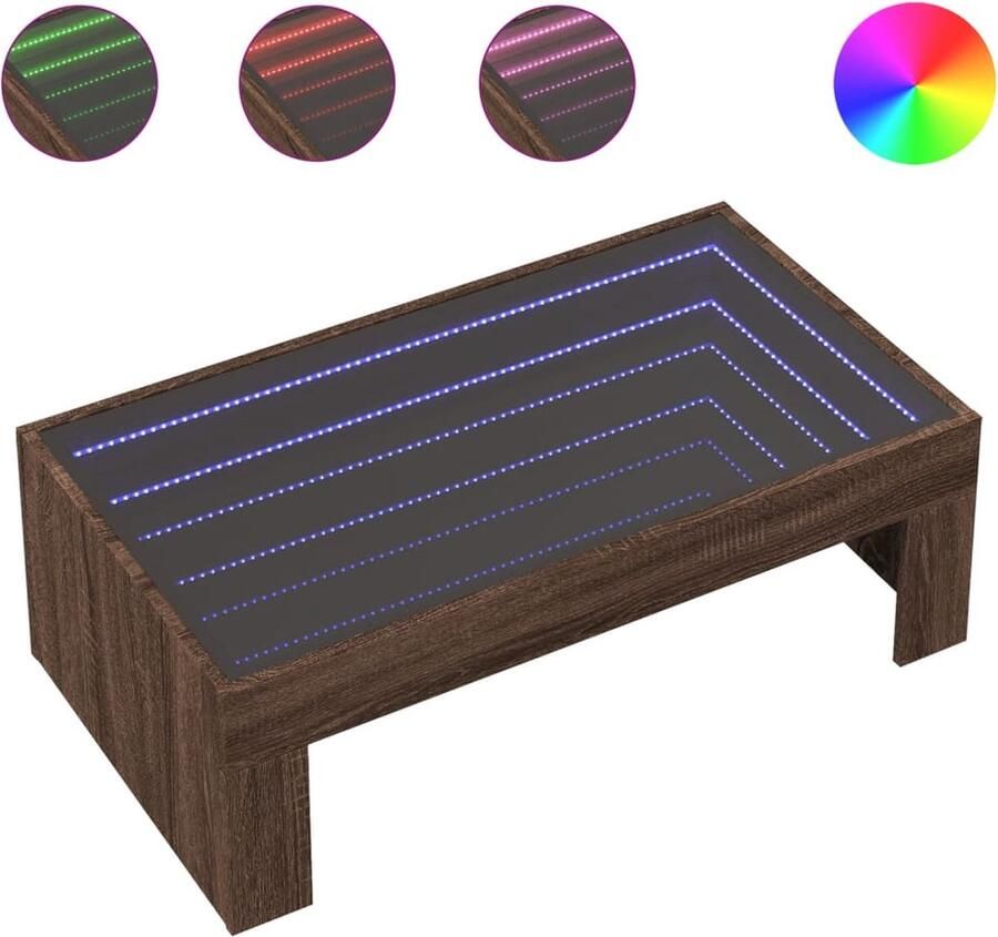 VidaXL Salontafel met Infinity LED 90x50x30 cm bruin eikenkleurig