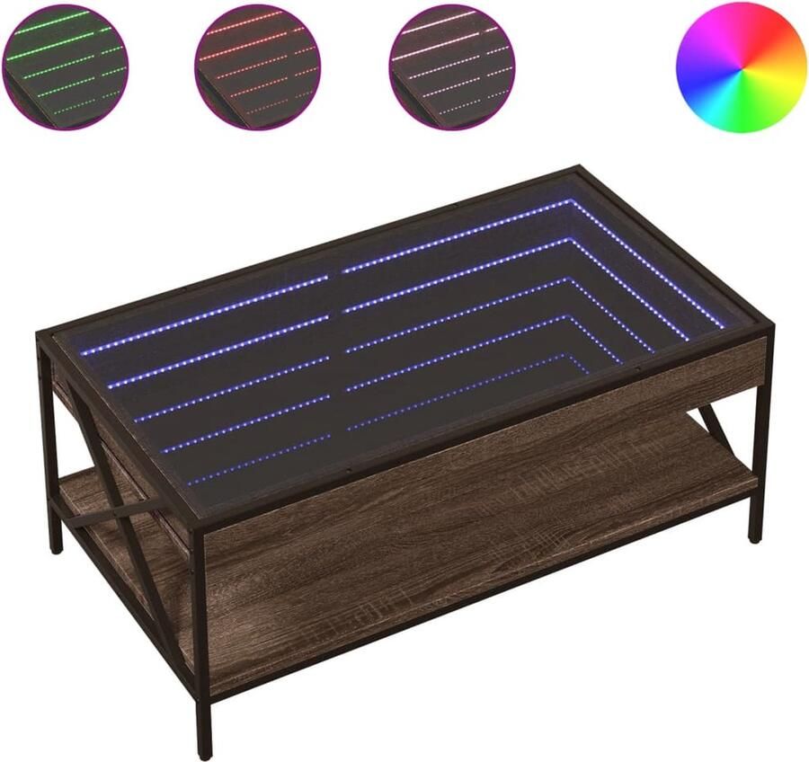 VidaXL Salontafel met Infinity LED 90x50x38 cm bruin eikenkleurig