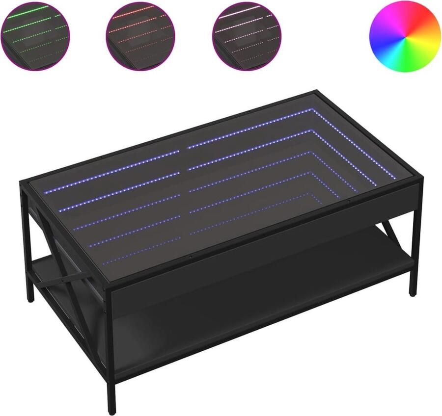 VidaXL Salontafel met Infinity LED 90x50x38 cm zwart