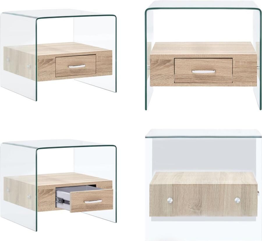 VidaXL Salontafel met lade 50x50x45 cm gehard glas Salontafel Salontafels Woonkamertafel Woonkamertafels