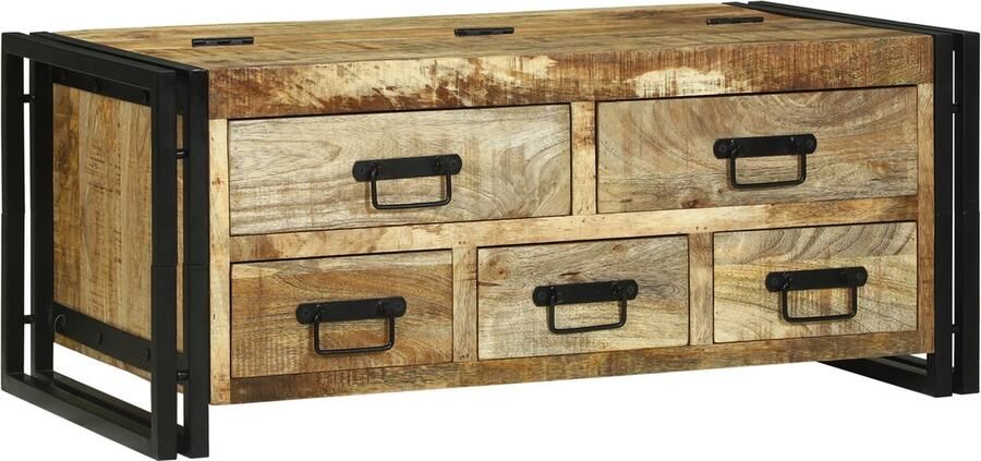 VidaXL Salontafel met lade Bruin 90 x 50 x 38 cm Massief ruw mangohout