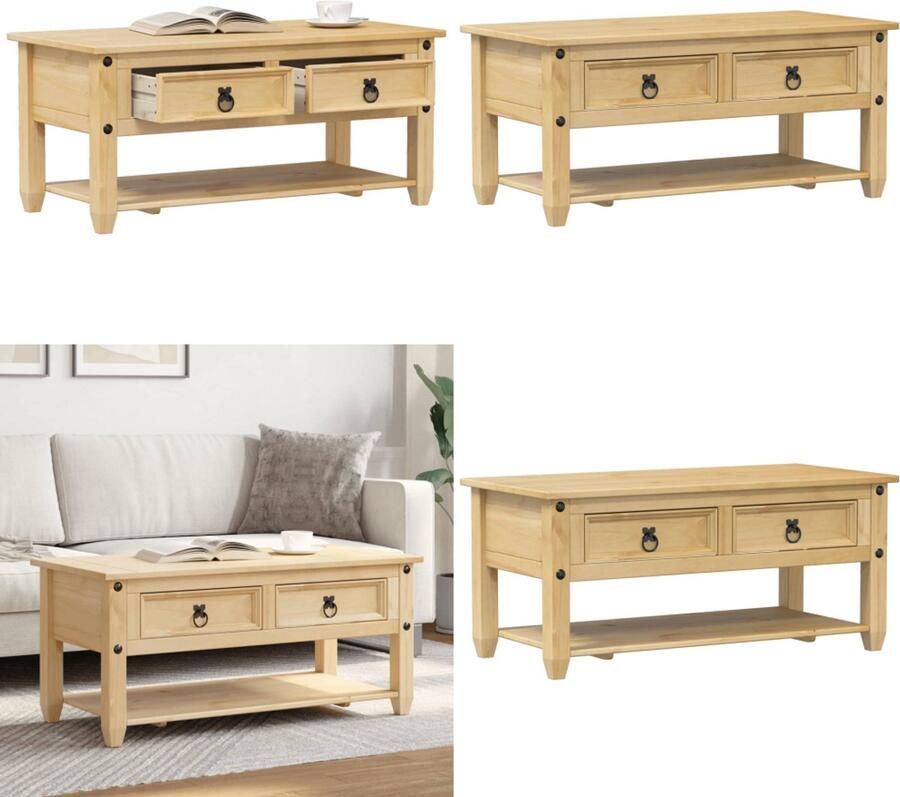 VidaXL Salontafel met lades Corona 100x48x45 cm massief grenenhout Salontafel Salontafels Tafel Bijzettafel