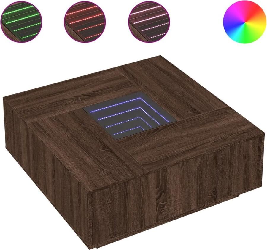 VidaXL Salontafel met LED 100x100x40 cm bruin eiken