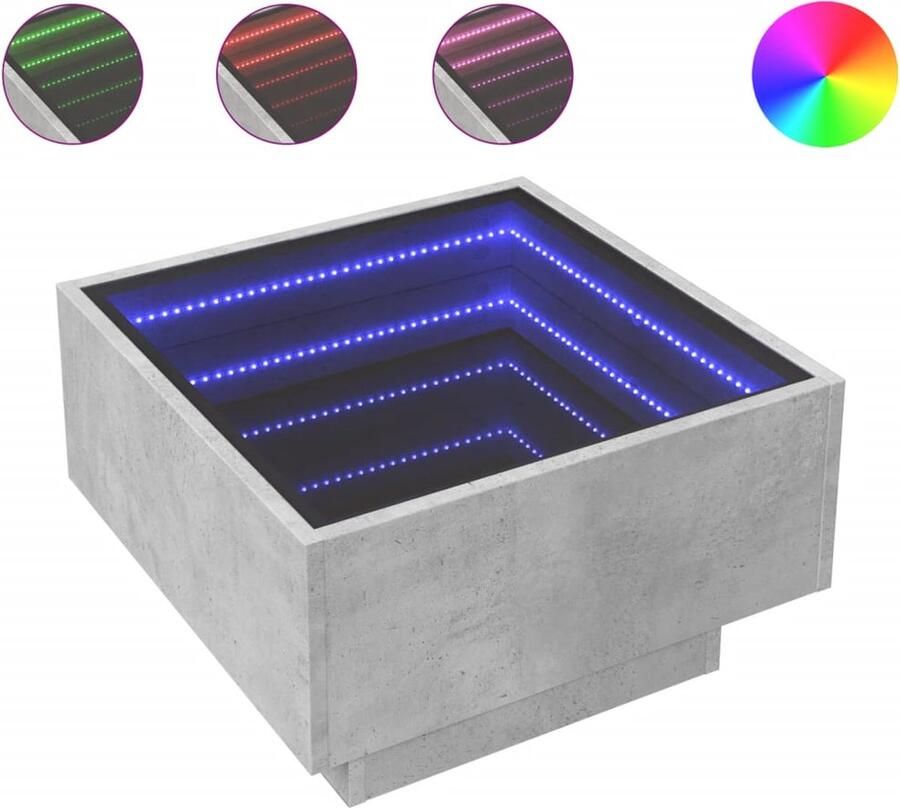 VidaXL Salontafel met LED 50x50x30 cm bewerkt hout betongrijs