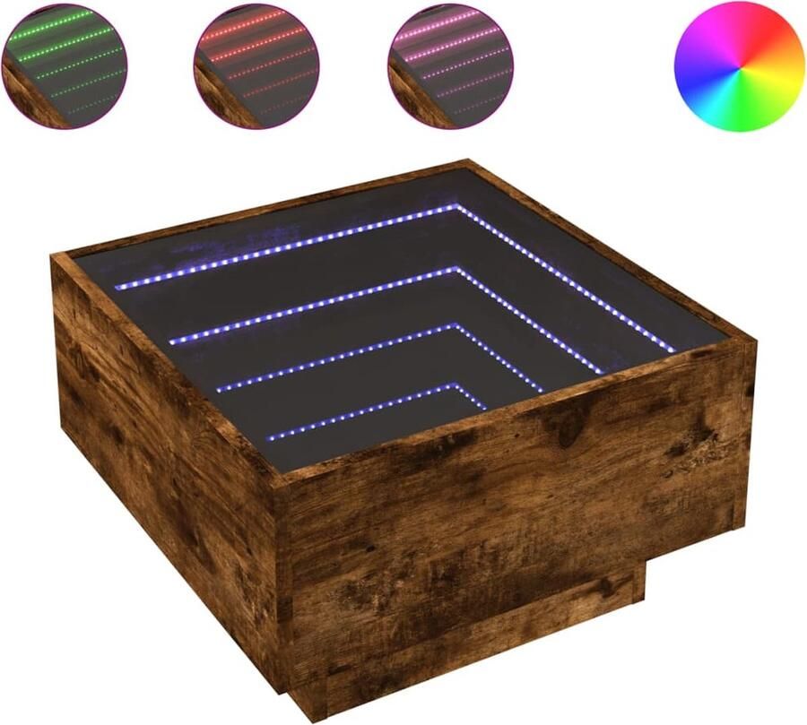 VidaXL Salontafel met LED 50x50x30 cm bewerkt hout gerookt eikenkleur