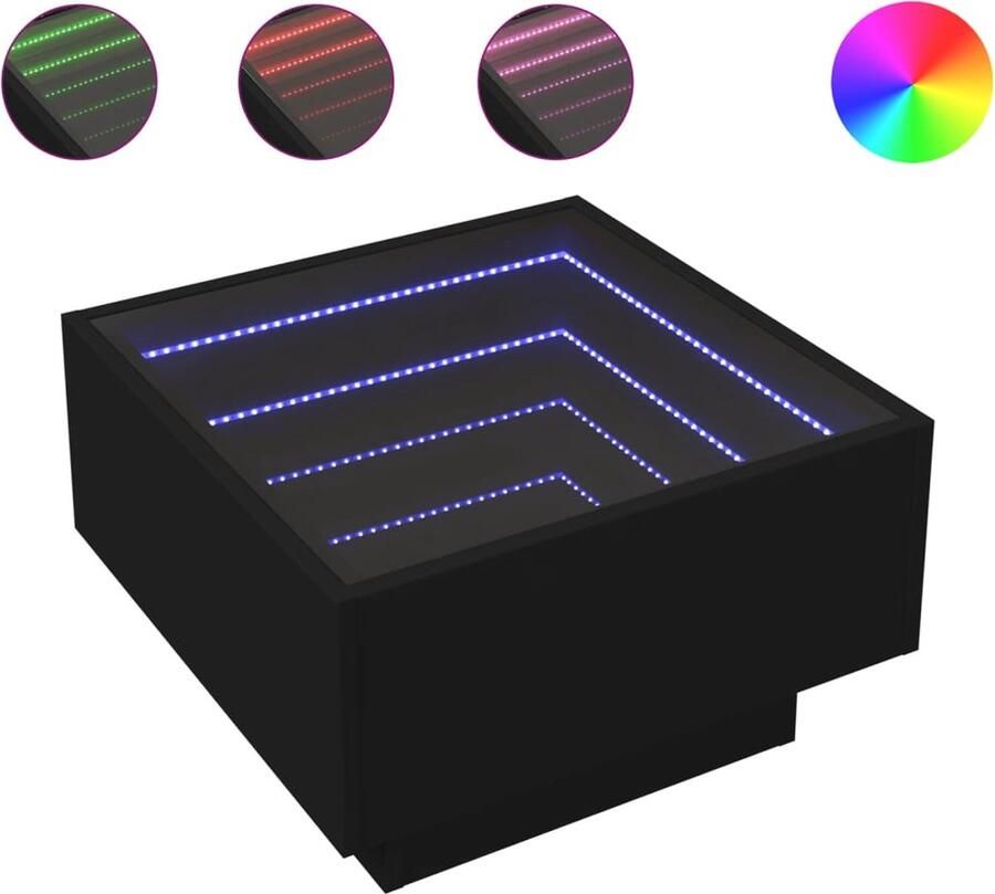 VidaXL Salontafel met LED 50x50x30 cm bewerkt hout zwart