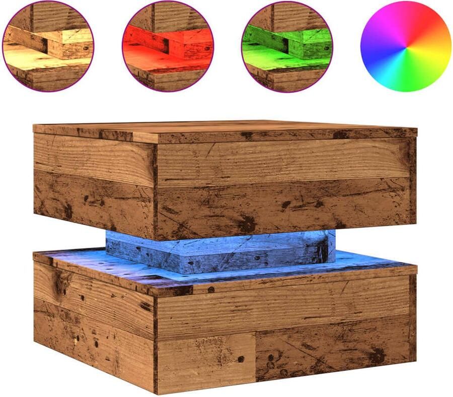 VidaXL Salontafel met LED 50x50x40 cm houtkleurig Salontafel Salontafels Bijzettafel Salontafel