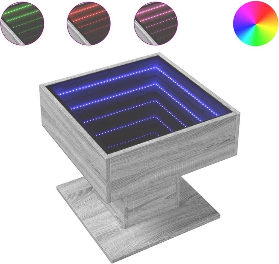 VidaXL Salontafel met LED 50x50x45 cm bewerkt hout grijs sonoma eiken