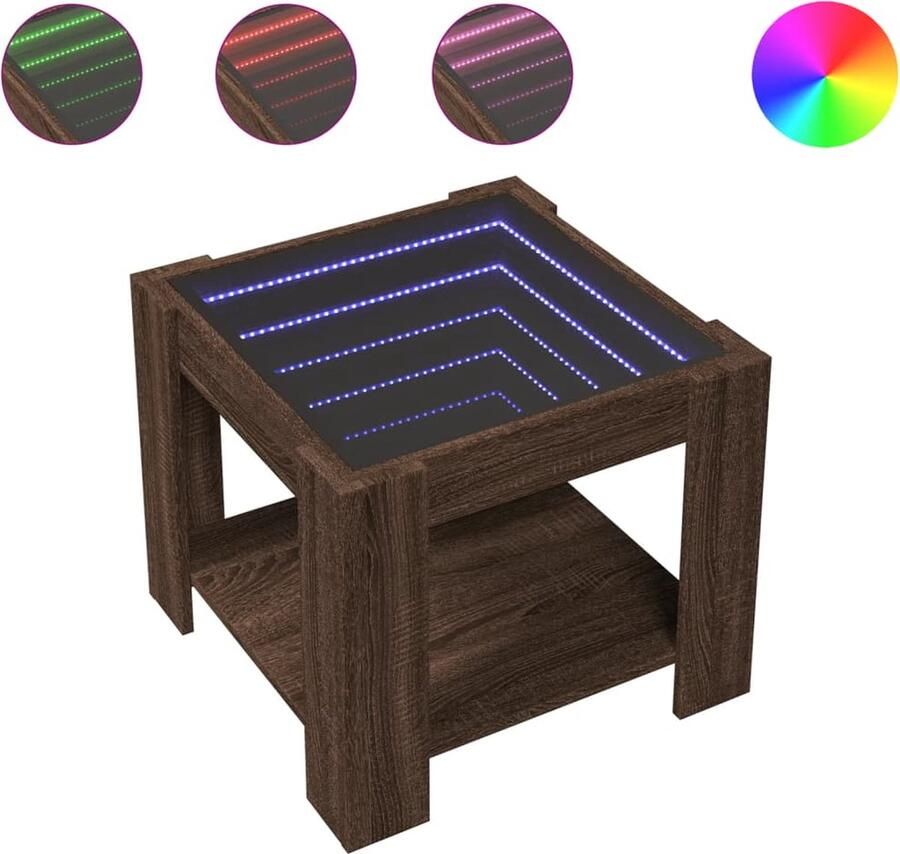 VidaXL Salontafel met LED 53x53x45 cm bewerkt hout bruin eikenkleurig