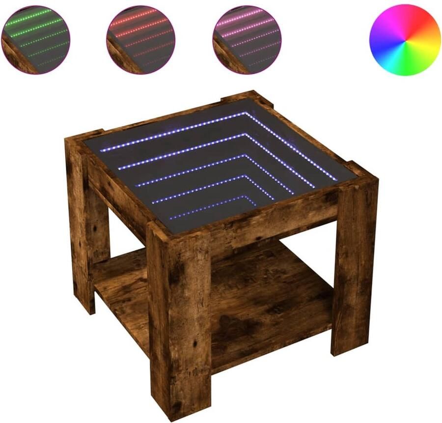 VidaXL Salontafel met LED 53x53x45 cm bewerkt hout gerookt eikenkleur