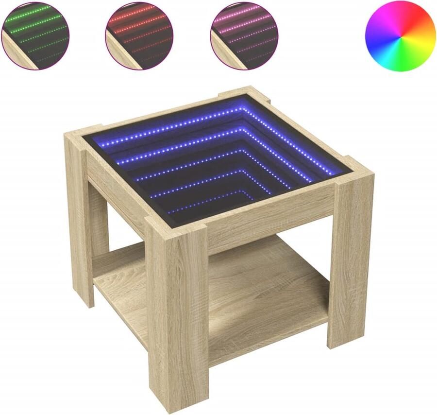 VidaXL Salontafel met LED 53x53x45 cm bewerkt hout sonoma eikenkleurig