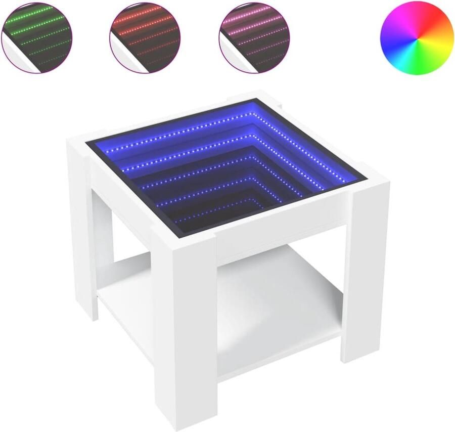 VidaXL Salontafel met LED 53x53x45 cm bewerkt hout wit