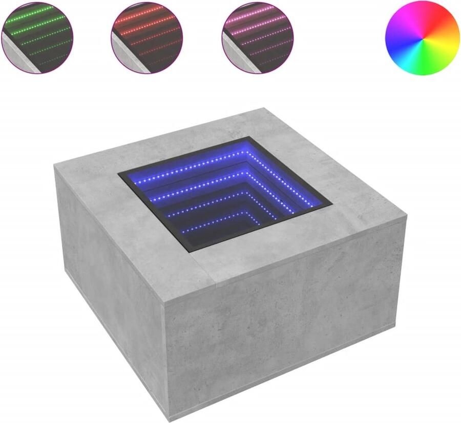 VidaXL Salontafel met LED 60x60x40 cm bewerkt hout betongrijs