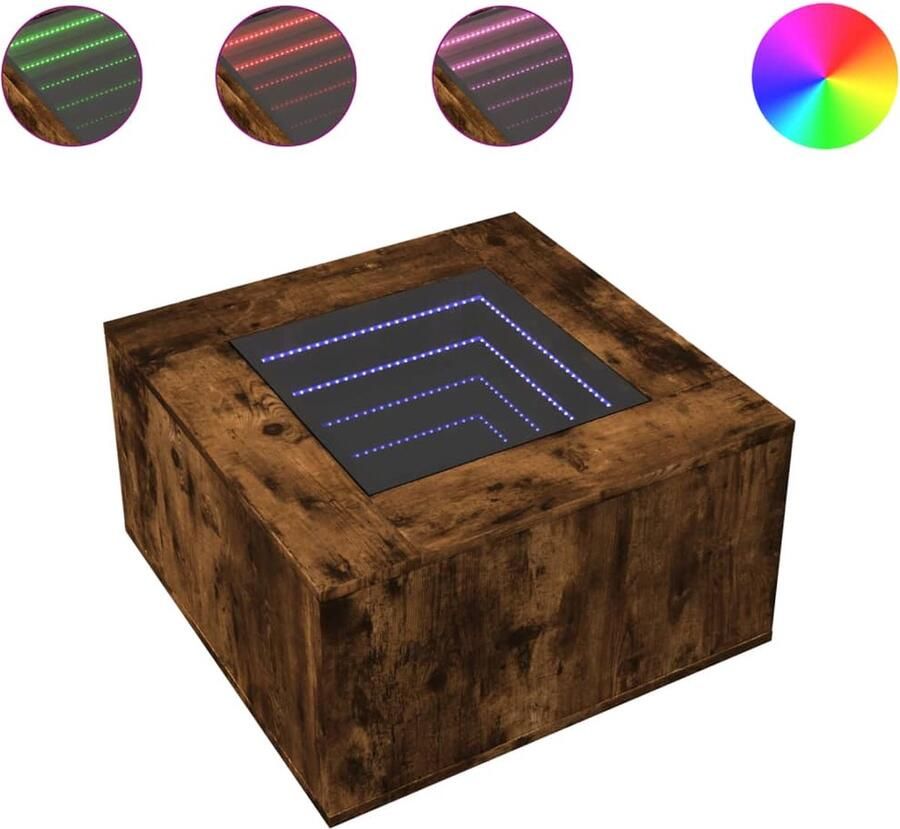 VidaXL Salontafel met LED 60x60x40 cm bewerkt hout gerookt eikenkleur