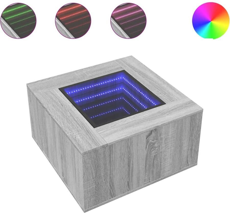 VidaXL Salontafel met LED 60x60x40 cm bewerkt hout grijs sonoma eiken
