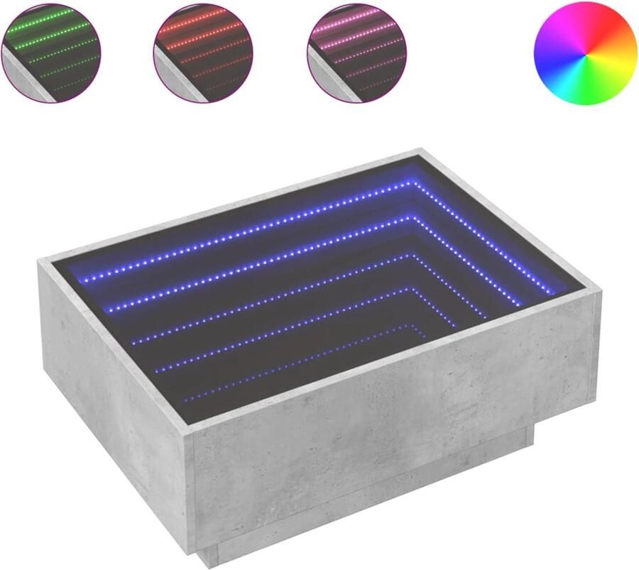 VidaXL Salontafel met LED 70x50x30 cm bewerkt hout betongrijs