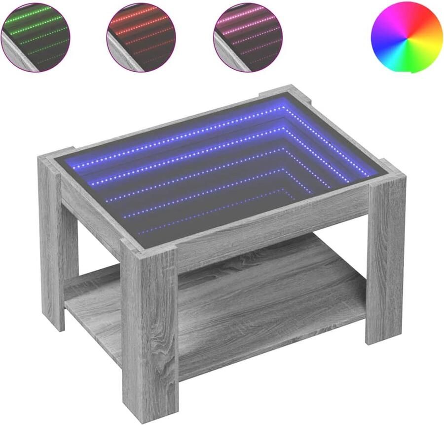 VidaXL Salontafel met LED 73x53x45 cm bewerkt hout grijs sonoma eiken