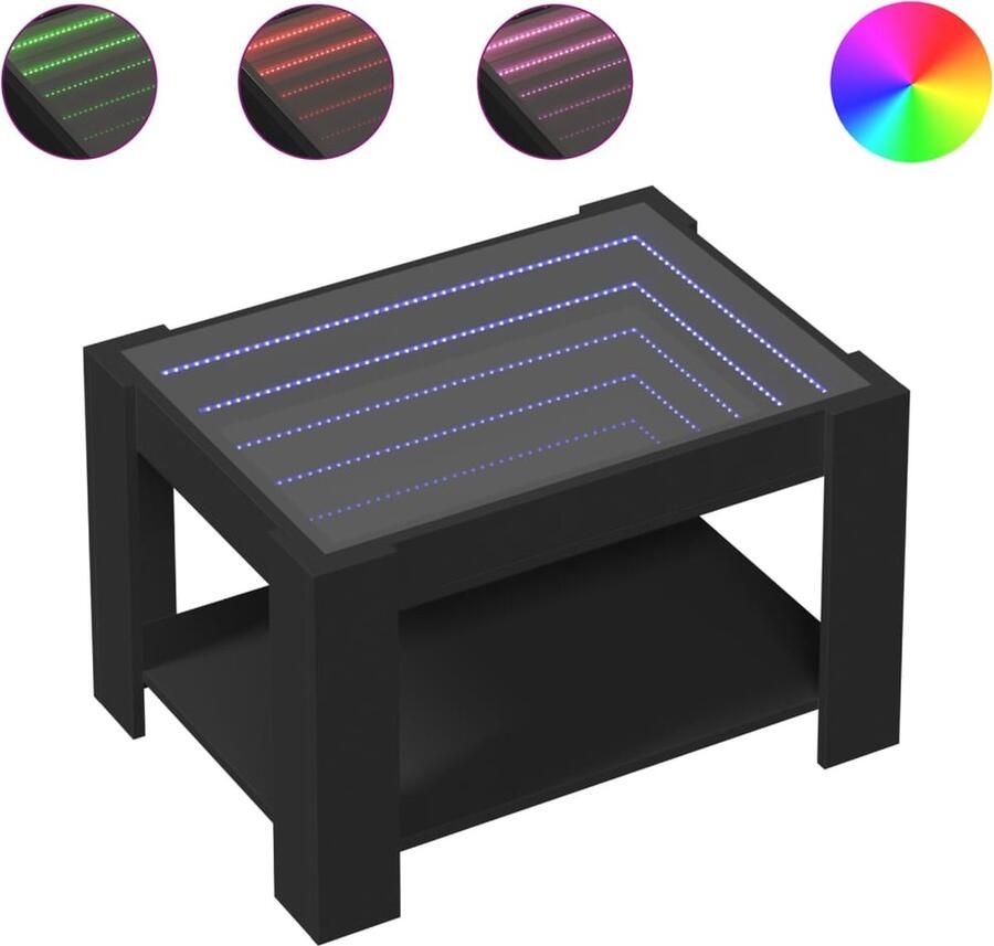 VidaXL Salontafel met LED 73x53x45 cm bewerkt hout zwart