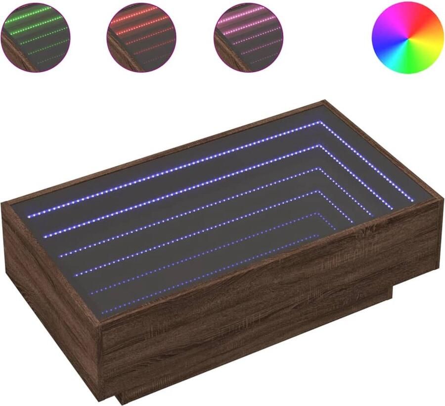 VidaXL Salontafel met LED 90x50x30 cm bewerkt hout bruin eikenkleurig