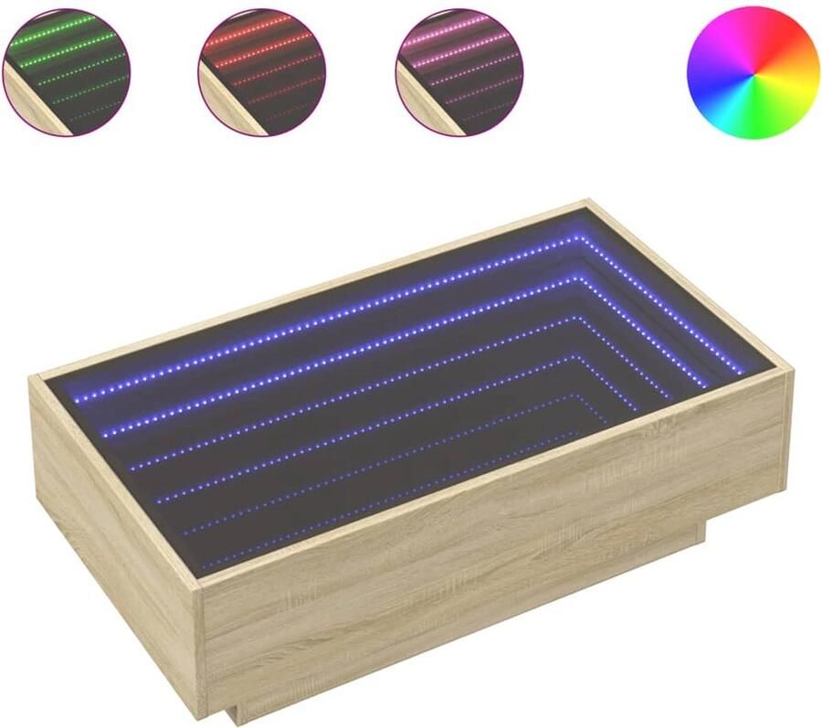 VidaXL Salontafel met LED 90x50x30 cm bewerkt hout sonoma eikenkleurig