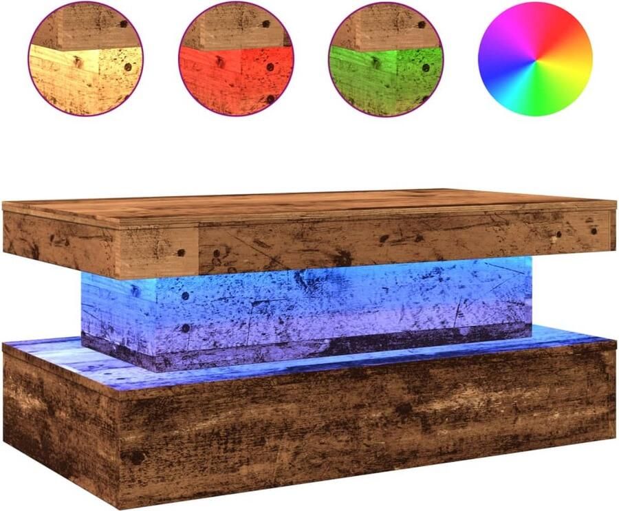 VidaXL Salontafel met LED-verlichting 90x50x40 cm oud houtkleurig