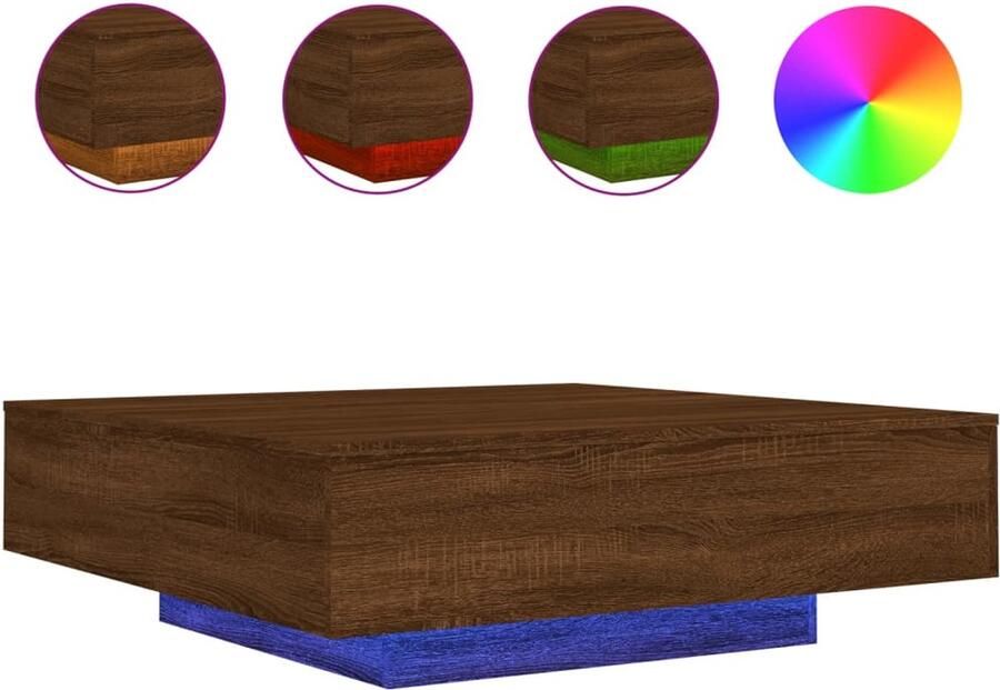 VidaXL Salontafel met LED-verlichting 100x100x31 cm bruin eikenkleur Salontafel Salontafels Bijzettafel Salontafel