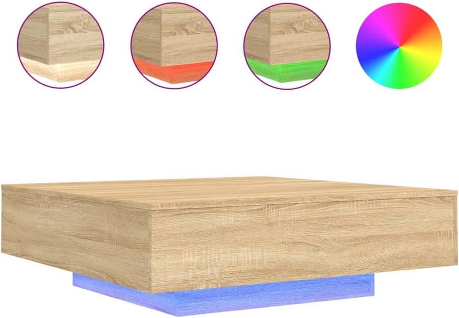 VidaXL Salontafel met LED-verlichting 100x100x31 cm sonoma eikenkleur Salontafel Salontafels Bijzettafel Salontafel