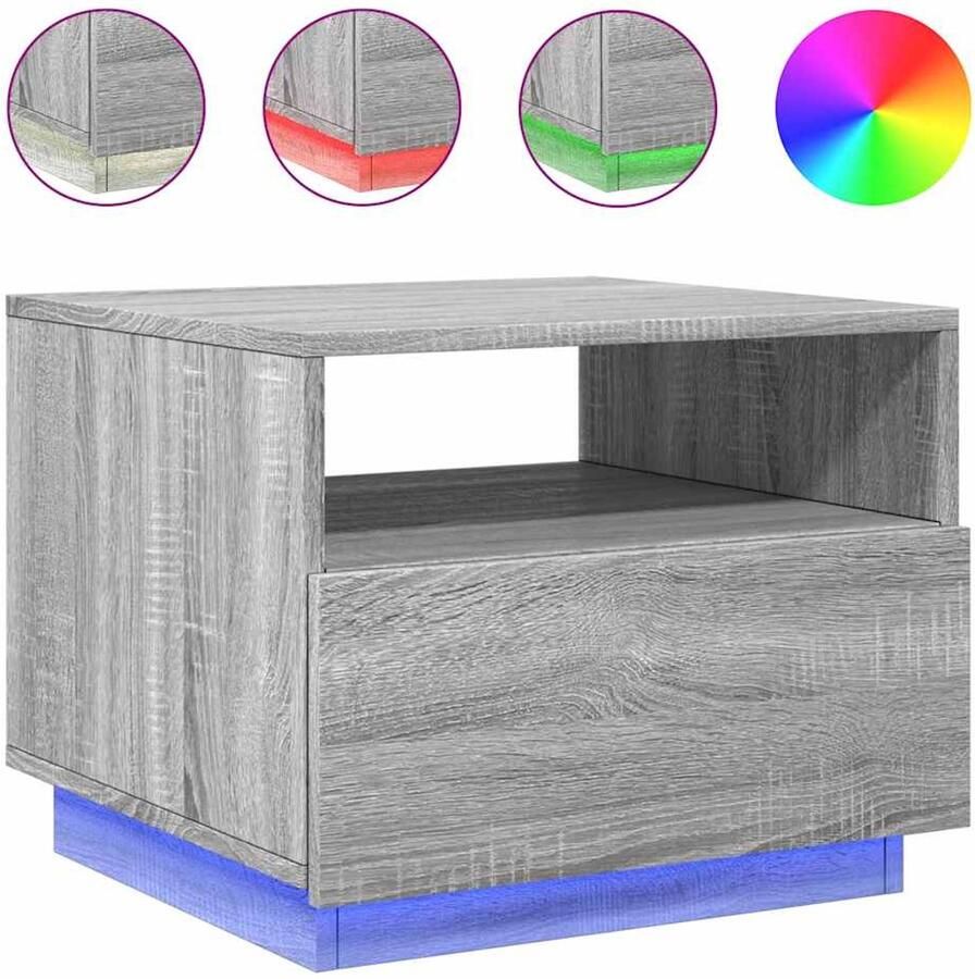 VidaXL Salontafel LED-verlichting Grijs Sonoma Eiken Salontafel Led Tafellamp Bijzettafel Houten Salontafel Grijze Salontafel