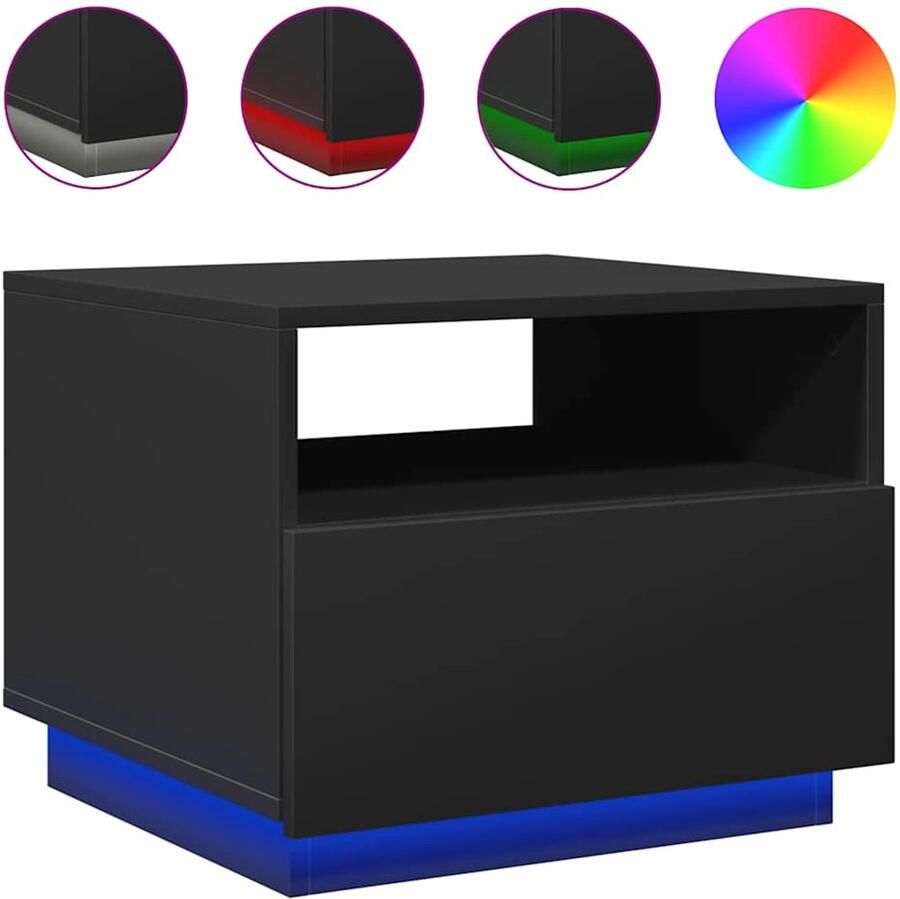 The Living Store Salontafel met LED-verlichting 50x49x40 cm zwart Moderne Salontafel Led Lampen Tv Tafellamp Salontafels Houten Salontafel