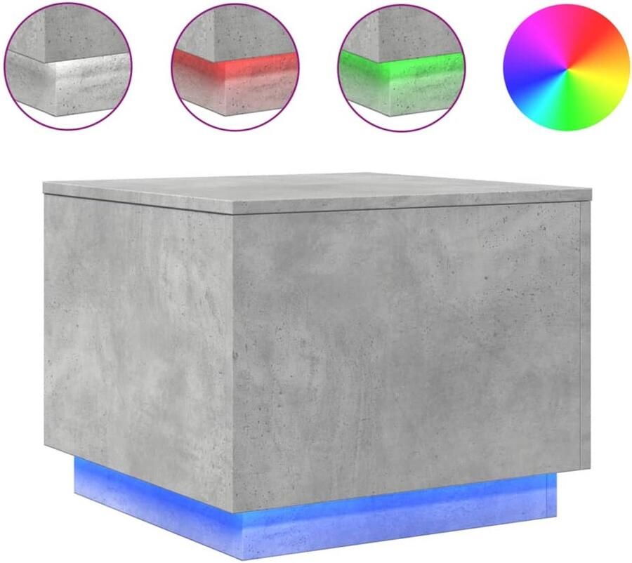 VidaXL Salontafel met LED-verlichting 50x50x40 cm betongrijs Salontafel Salontafels Bijzettafel Salontafel
