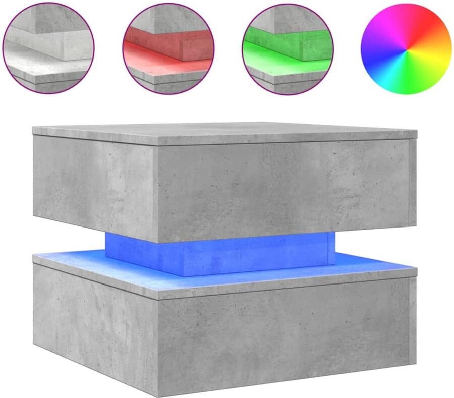 VidaXL Salontafel met LED-verlichting 50x50x40 cm betongrijs Salontafel Salontafels Bijzettafel Salontafel - Foto 2