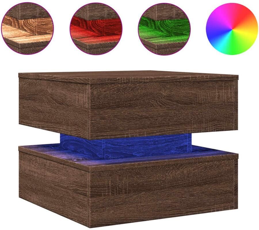 VidaXL Salontafel met LED-verlichting 50x50x40 cm bruin eikenkleur Salontafel Salontafels Bijzettafel Salontafel