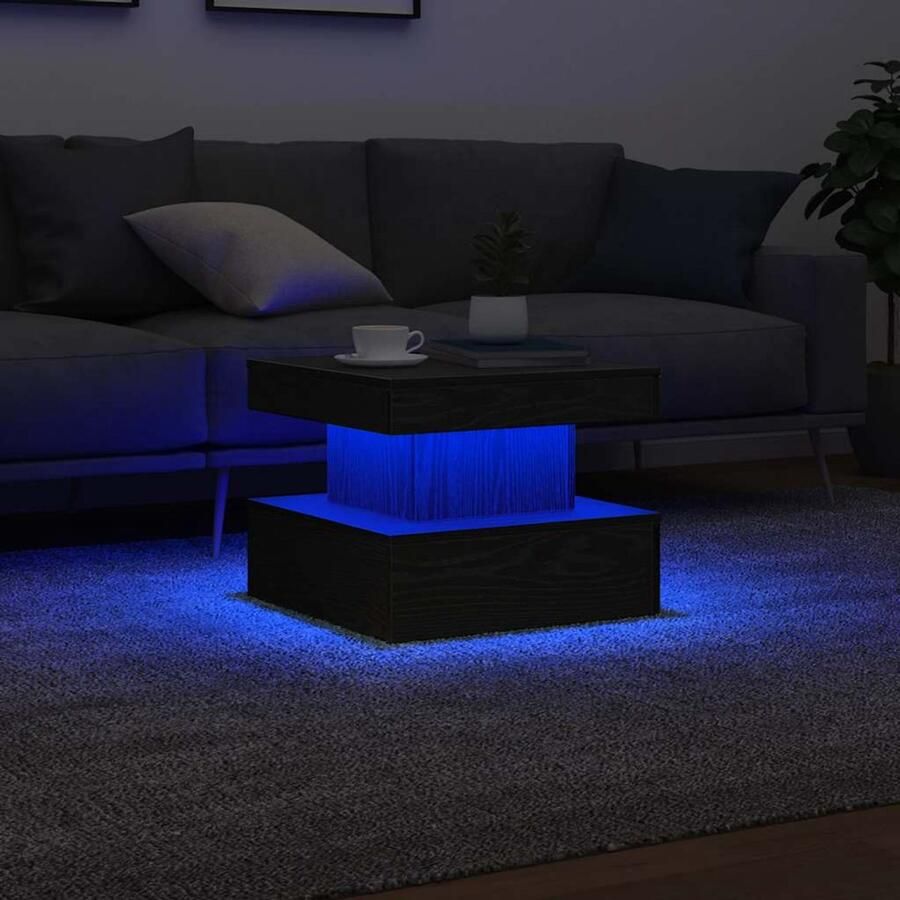 VidaXL Salontafel met LED-verlichting 50x50x40 cm zwart eikenkleurig - Foto 2