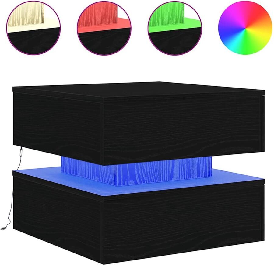 VidaXL Salontafel met LED-verlichting 50x50x40 cm zwart eikenkleurig