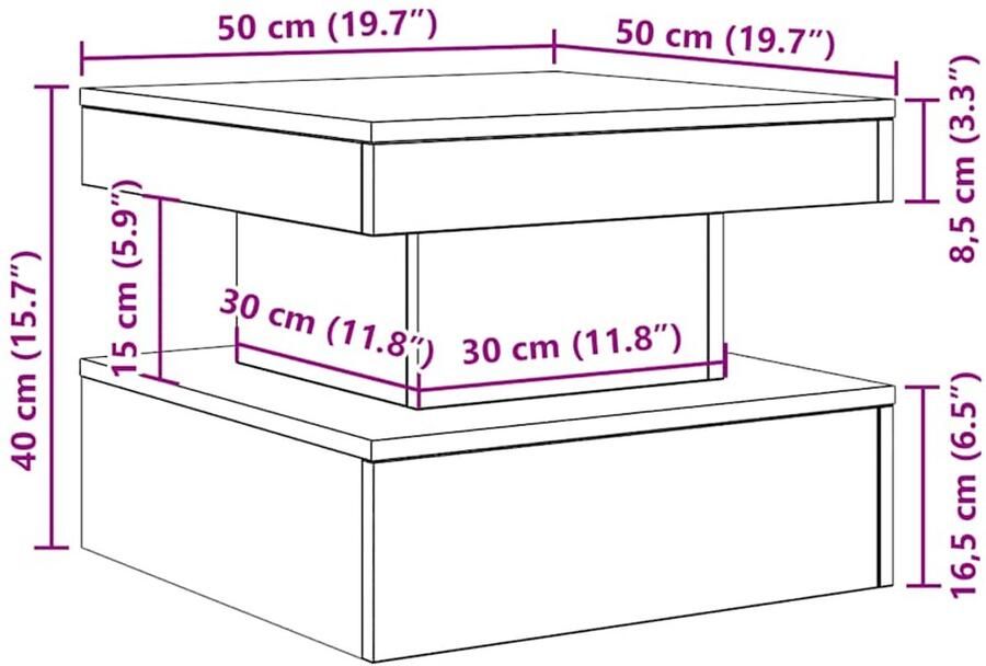 VidaXL Salontafel met LED-verlichting 50x50x40 cm zwart eikenkleurig - Foto 6