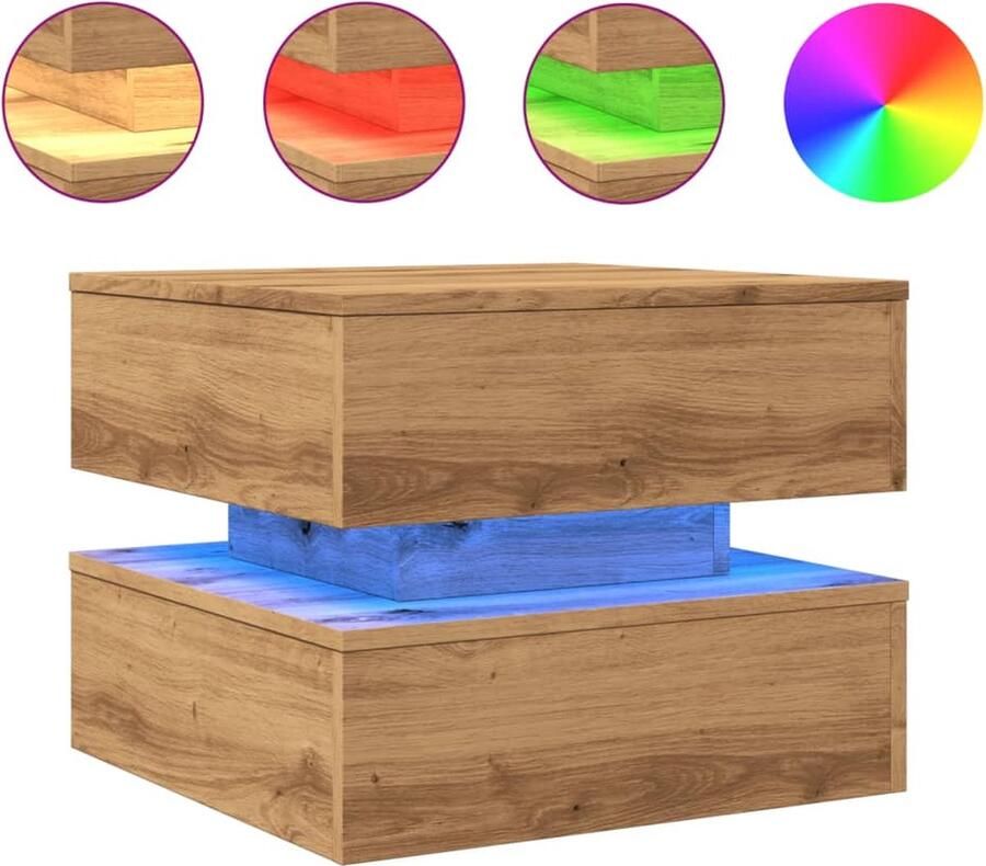 VidaXL Salontafel met LED-verlichting 50x50x40cm artisanaal eikenkleur