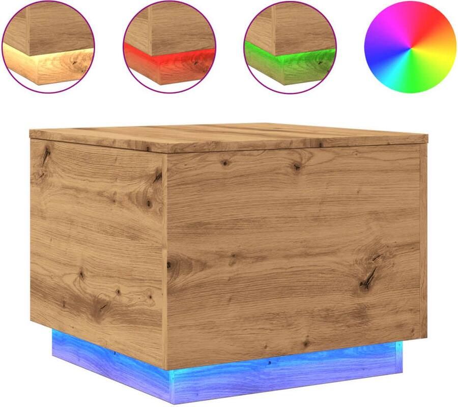VidaXL Salontafel met LED-verlichting 50x50x40cm artisanaal eikenkleur - Foto 2