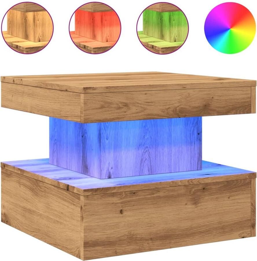 VidaXL Salontafel met LED-verlichting 50x50x40cm artisanaal eikenkleur