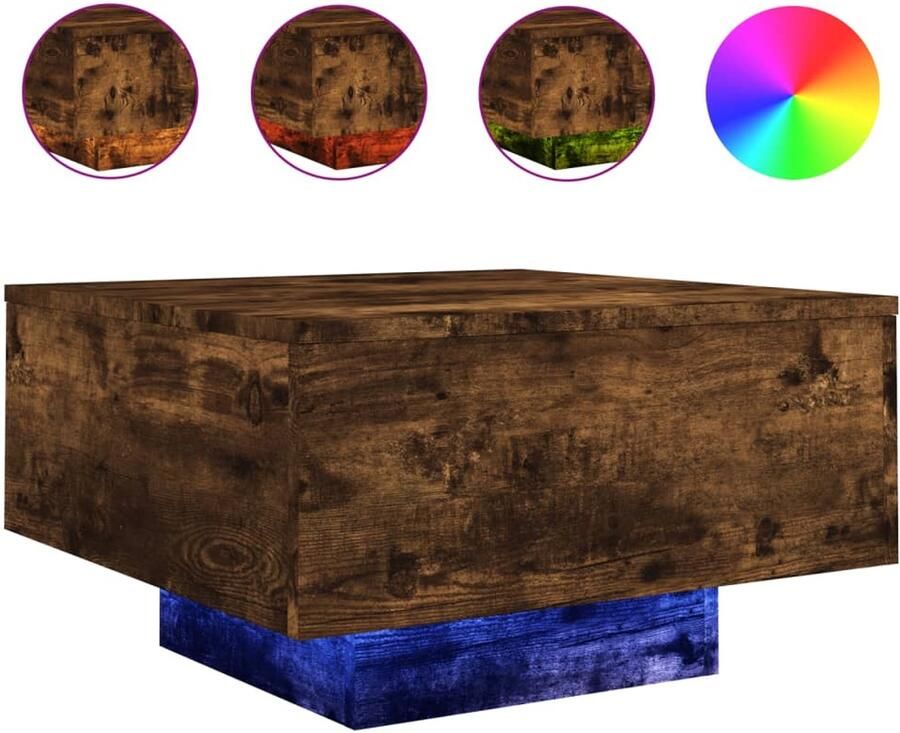 VidaXL Salontafel met LED-verlichting 55x55x31 cm gerookt eikenkleurig Salontafel Salontafels Bijzettafel Salontafel