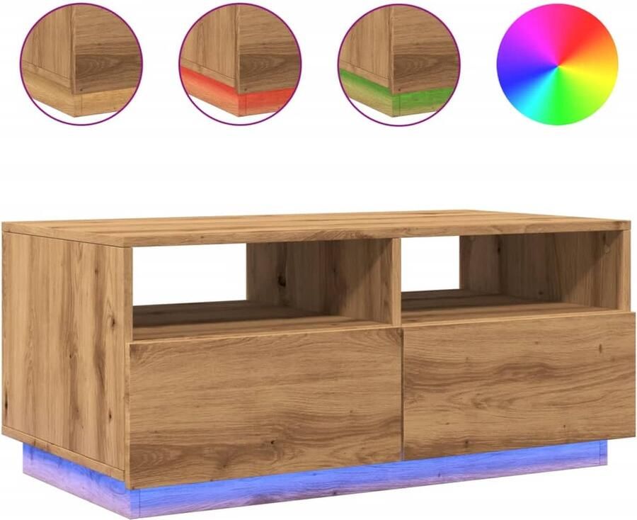 VidaXL Salontafel met LED-verlichting 90x49x40 cm artisan eikenkleurig